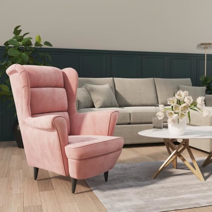 BEST-MEUBLE* Chaise Salon - Fauteuil Rose Velours Luxe & glamour(7965)