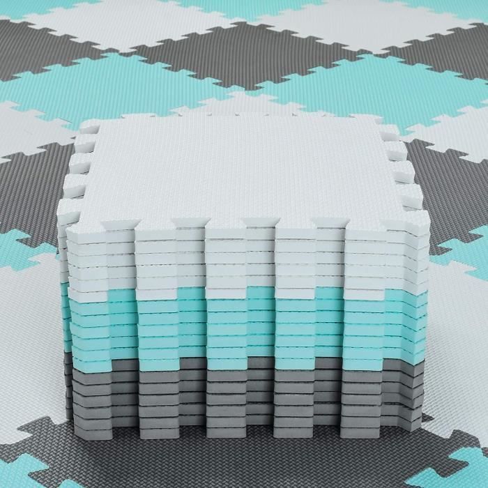 EVA Puzzle Tapis Mousse Bébé – 25 Dalles 30x30x1 Cm – Blanc, Vert, Gris – Surface 2,02 M² – Sans BPA, Sans Formamide – Facile à Nettoyer