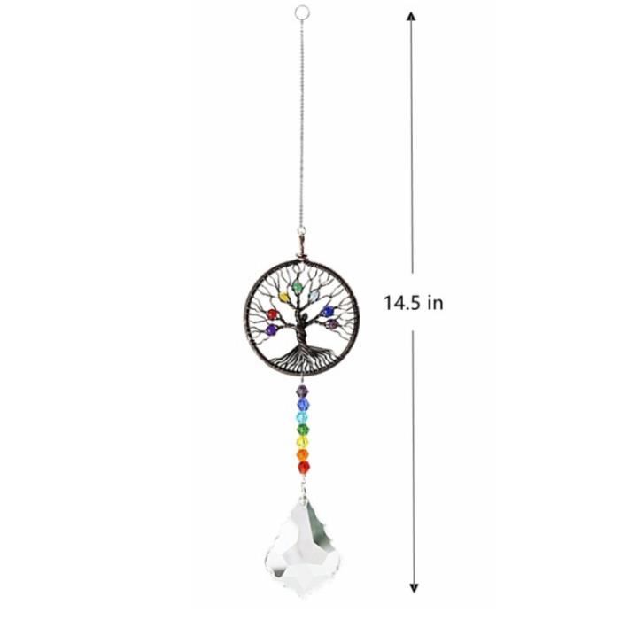 Attrape-Soleil Cobee En Cristal Arc-en-Ciel Forme Cœur - Arbre De Vie Avec Pierres Chakra - Décoration Fenêtre