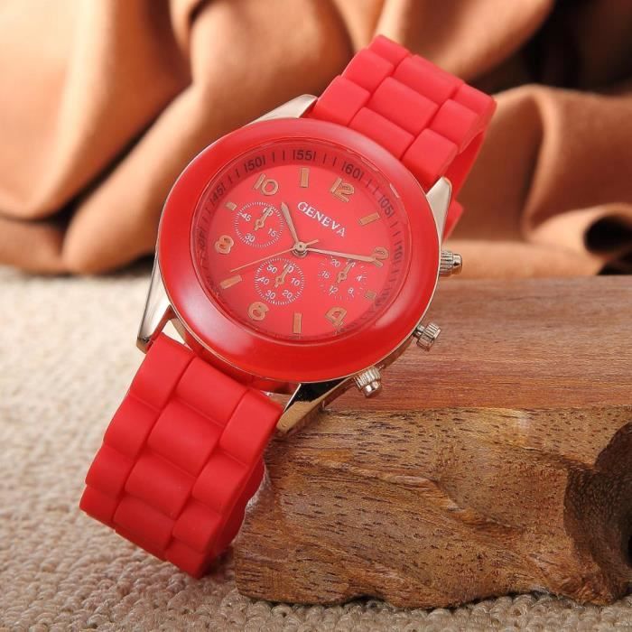 Rouge Montre en silicone pour femme magnifique color e