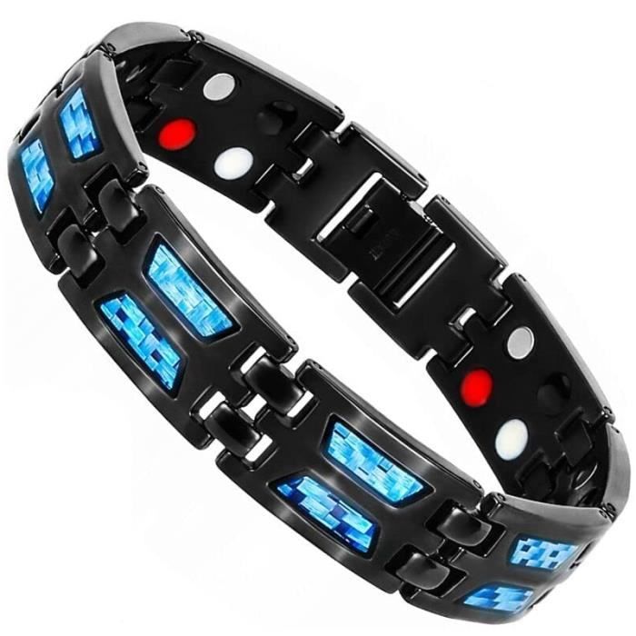 22 cm - bracelet - bracelet de santé magnétique pour hommes et femmes, en titane noir, en acier, power thérap