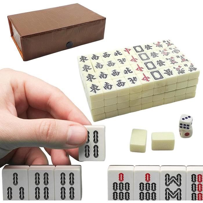 Mini Jeu De Mahjong Traditionnel Chinois - 144 Pièces En Résine + 2 Dés, Portable Et Idéal Pour Jouer En Famille Ou Entre Amis - 2