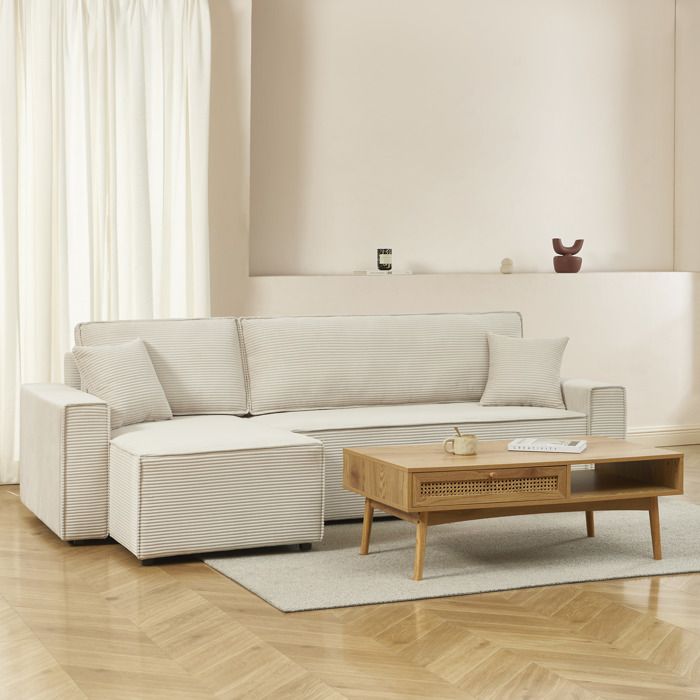 Canapé dangle convertible et réversible 4 places ZOLA velours beige