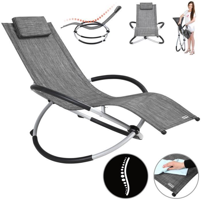 chaise longue à bascule naples gris en acier laqué fauteuil inclinable pliable chaise de jardin forme ergonomique relax