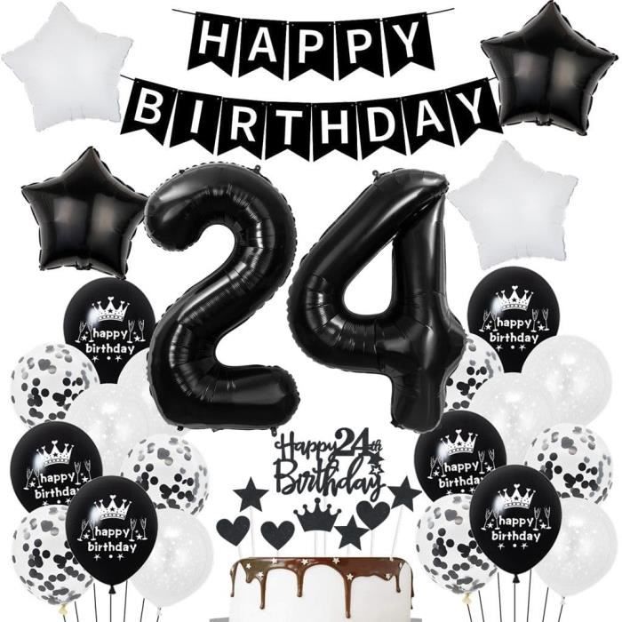 Décorations De Ballon 24E Anniversaire, Anniversaire Noir 24 Ans Hommes