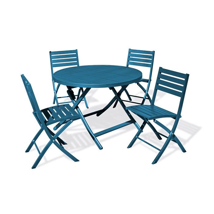Ensemble repas de jardin rond 4 places en aluminium - Bleu canard - MARIUS Ensemble repas de jardin rond 4 places en aluminium - Bleu canard - MARIUS