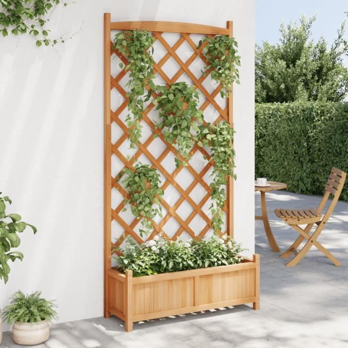 Jardinière Extérieure Grande Taille Avec Treillis En Bois Massif De Sapin - 40x30x90 Cm (pour Plantes Grimpantes, Légumes)