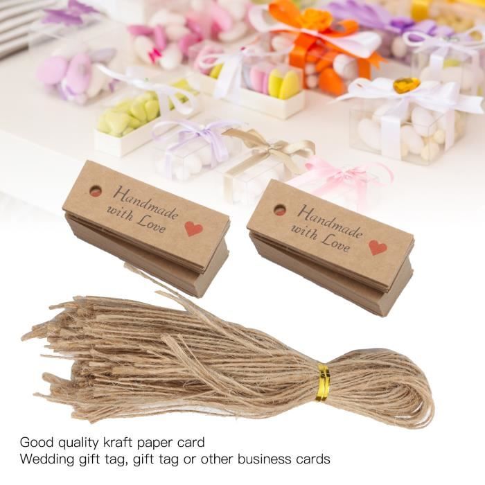 100 Étiquettes Cadeaux Kraft - 5x3 Cm Avec Ficelle Jute - Vierges Pour Mariage, Noël, DIY - Marron