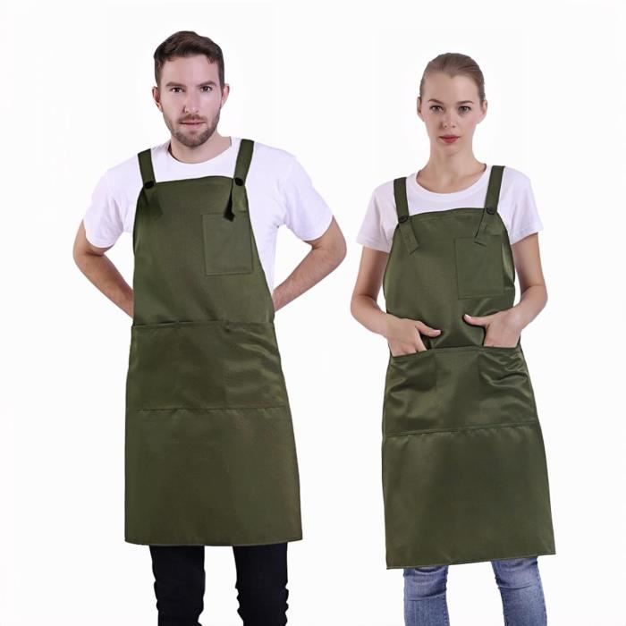 SAL Tablier en lin de coton Tablier de cuisine pour femmes avec 2