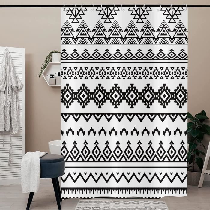 Rideau De Douche Boho 150X180 Cm, Style Boho Abstrait Moderne Carpe Koi Noire Feuilles D'Or