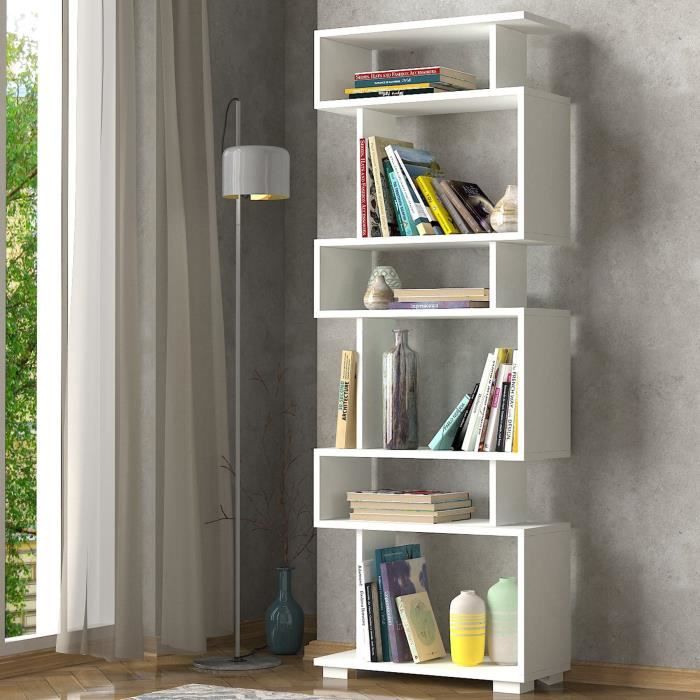 bibliothèque - emob - étagère canaz 60x19,5x165cm - 6 étagères - blanc - contemporain - design