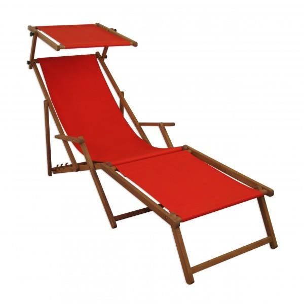 chaise longue de jardin pliante rouge - erst-holz - modèle 10-308fs - accoudoirs, repose-pieds, pare-soleil