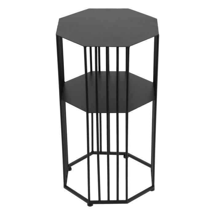 xif table d'appoint en fer forgé à 2 couches et étagère de rangement pour table d'extrémité de canapé pour le salon (noir) fa001