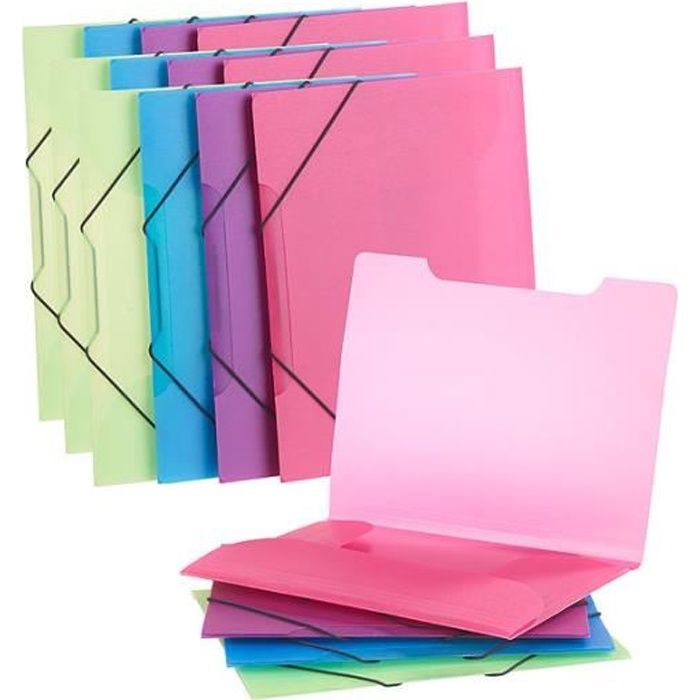 Chemise à Rabats Plastique A4 Avec élastique - Imperméable - 12 Compartiments - Pour Classement Bureau/école - 5