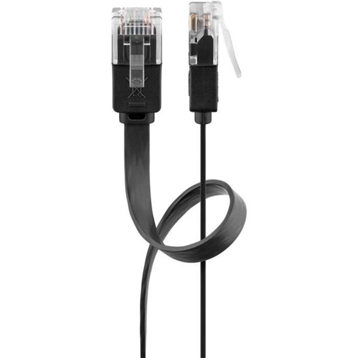 Câble Ethernet CAT6 1m U/UTP plat - GOOBAY - Noir - Faible rayon de courbure - Grande flexibilité