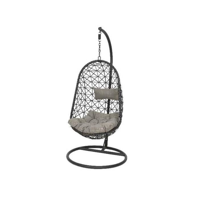 fauteuil suspendu jardideco bologne - noir - structure en métal - coussins gris foncé