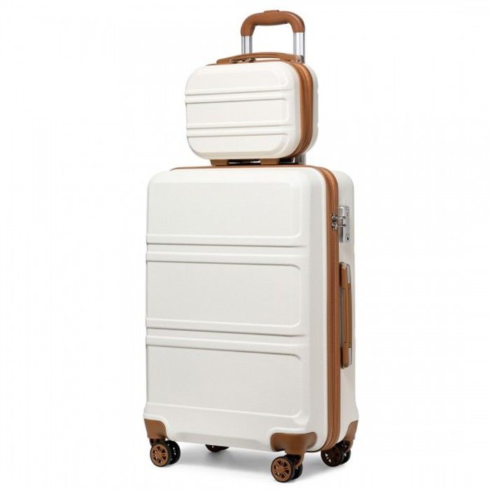 Kono Set de 2 Valise de Voyage Valise Rigide ABS Bagage Cabine 55cm Valise  Moyenne à 4 roulettes et Serrure TSA, Blanc Crème