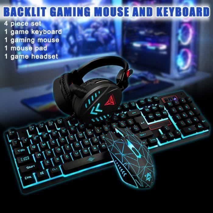Pack gamer Clavier+ souris+casque avec microphone integre et