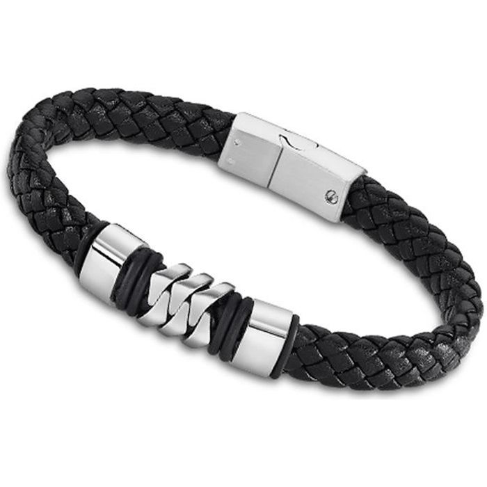 Bracelet homme Lotus Bracelet homme Lotus acier cuir noir tresse Couleur de la matiere Noir Taille Longueur 23 cm