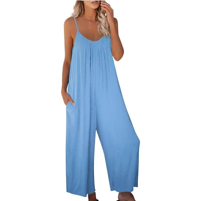 Combinaison Femme Ete 2023 Sexy Col Rond Sarouel Ample Grande Taille Salopettes Jambes Larges Bleu Bleu Cdiscount Pret a Porter