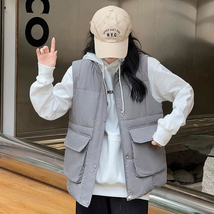 Manteau Femme Couleur pure Classique avec Poches Confortable Garder chaud bouffante sans manches Gris GOGUQ Gris Cdiscount Pret a Porter