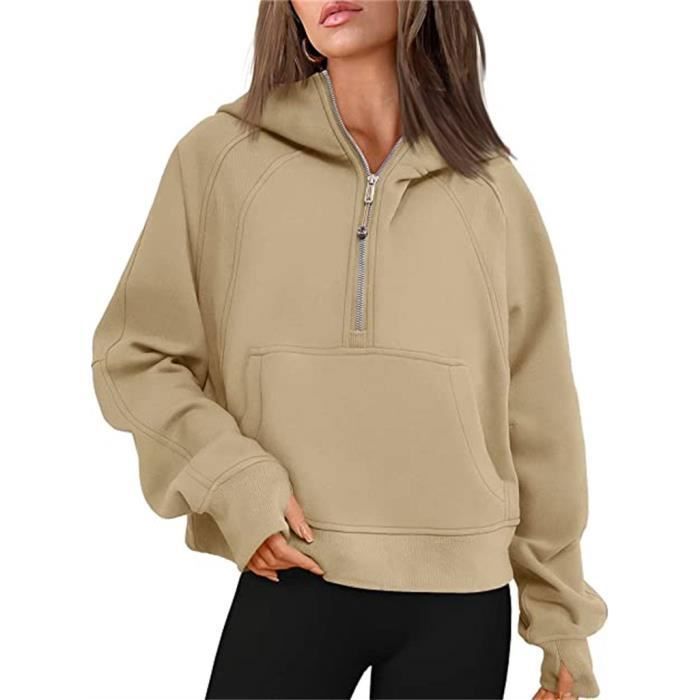 Femme Sweat Capuche Demi zipp en Polaire Casual Oversize Hoodie