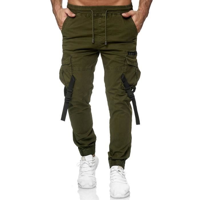 Homme Pantalon Cargo jogger taille élastique loisirs militaire décontracté