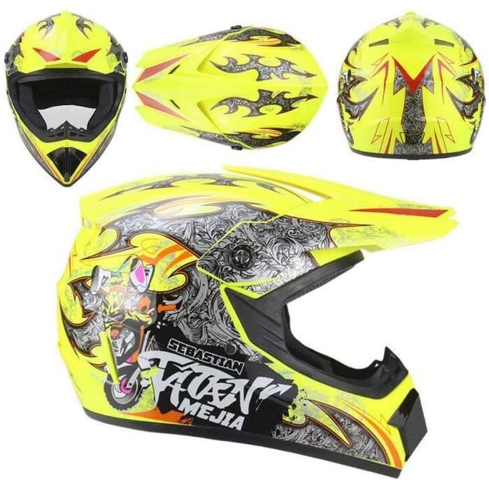VOMI Casque Motocross Adulte + Enfant Avec Lunettes & Gants - Casque Cross Intégral Noir/Rouge Pour VTT, Quad, Enduro, ATV