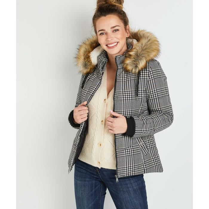 GRAIN DE MALICE Doudoune courte a carreaux femme Beige Cdiscount Pret a Porter