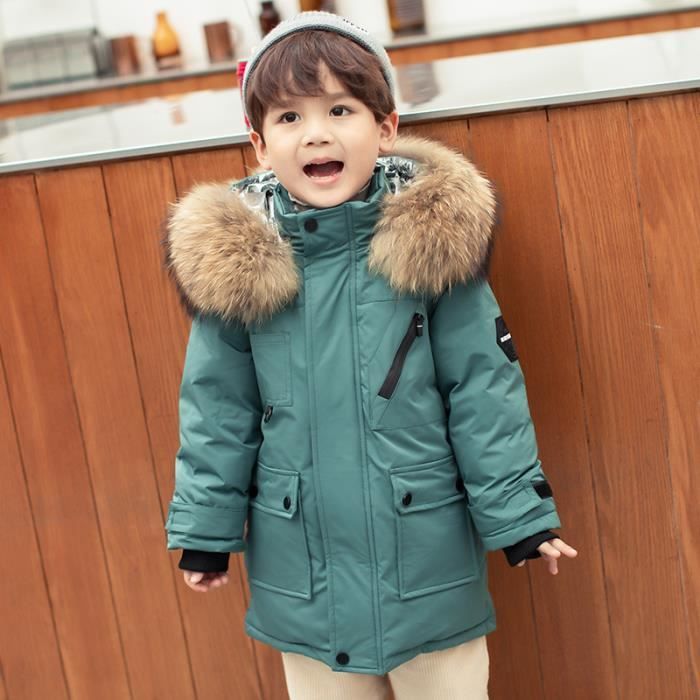 Parka Enfant Garçon Hiver Chaude Mi-Longue Fausse Fourrure Multi