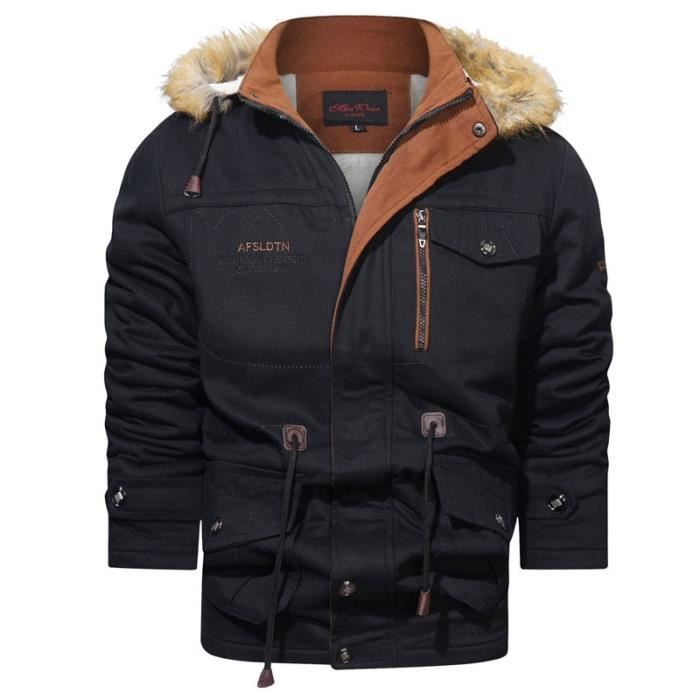 Manteau D’hiver Homme à Capuche – Coupe Ample – Garniture Laine Et Fausse Fourrure – Style Urbain Décontracté – Polyester