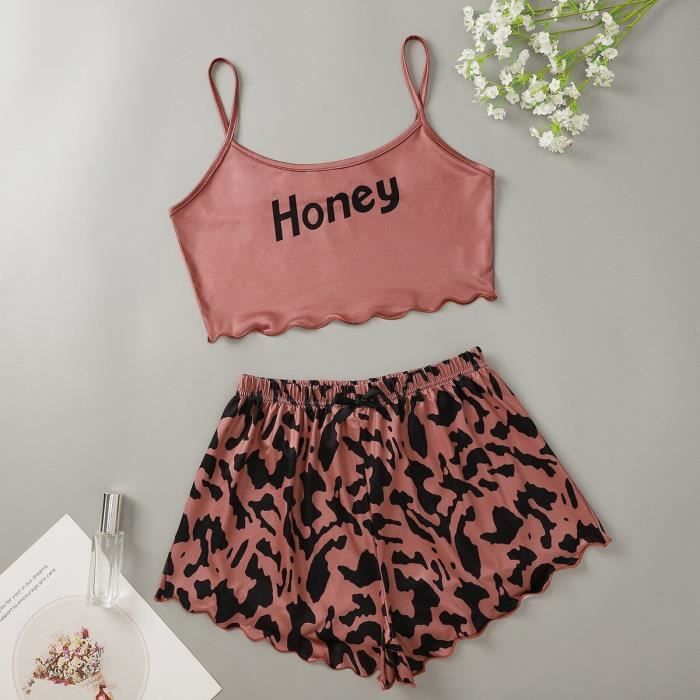Ensemble Pyjama Femme Floral & Dentelle - Rose Vif