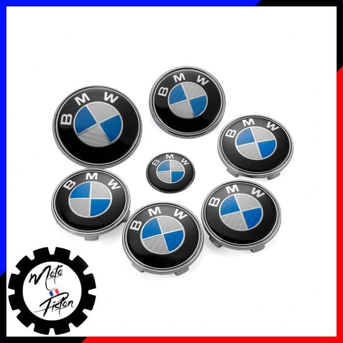 Ensemble de logo BMW carbone bleu et blanc capot coffre volant centre de roue
