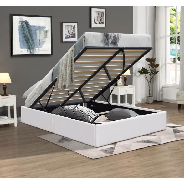 Lit Coffre LORIS 140x200 blanc Sommier inclus Lit Coffre LORIS 140x200 blanc Sommier inclus