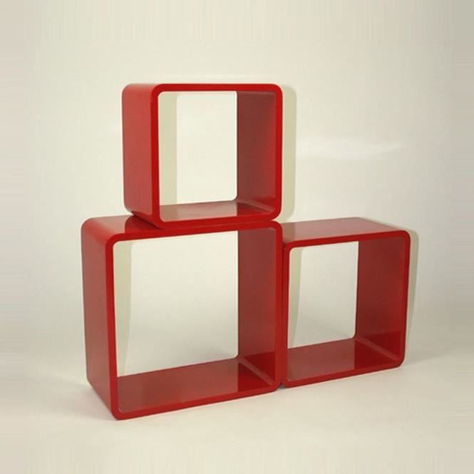 Étagère cube murale carré de 3 piéces Rouge - Cdiscount Maison