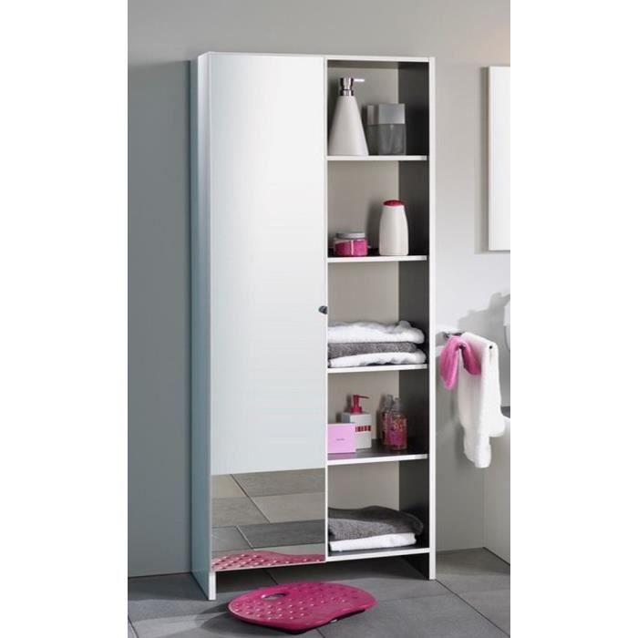 Colonne De Salle De Bain 60 Cm Avec Porte Miroir En Blanc Et Gris