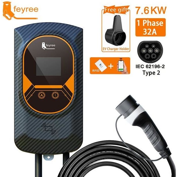 LEFANEV 16A 11kW Type 2 Câble de charge EV Chargeur de voiture électrique  triphasé Wallbox Station 5 mètres IEC 62196-2 EVSE - Cdiscount Auto