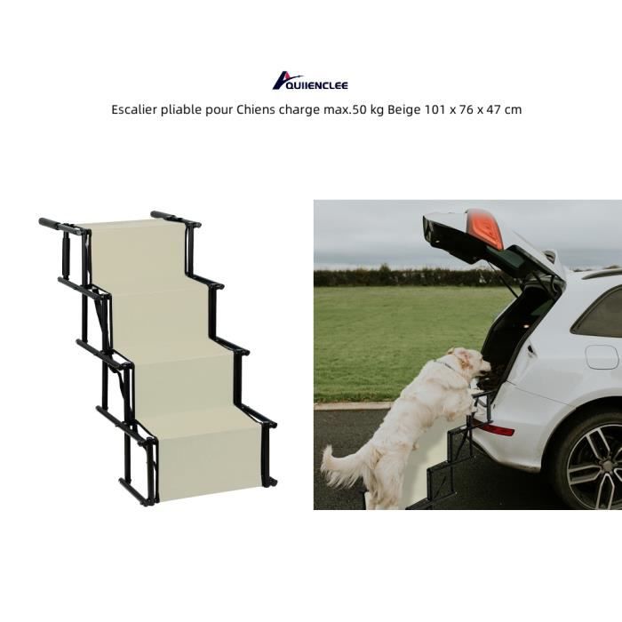 Comparer les prix de Escalier pliable pour Chiens - QUIIENCLEE - Beige - Charge max. 50 kg - 101 x 76 x 47 cm - Métal