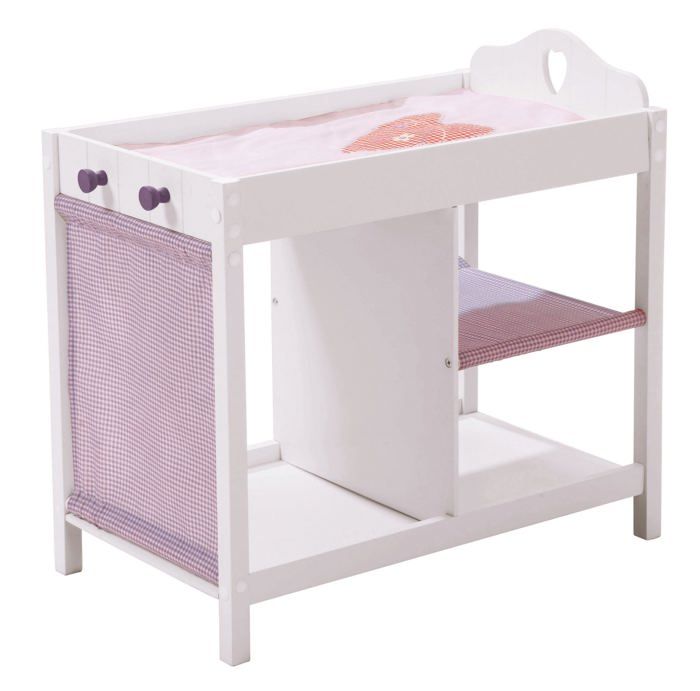 ROBA - Table à langer pour Poupée 2 en 1 Fienchen + Matelas - Blanc / Rose