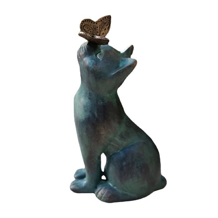 Statue de chat curieux jouer avec de papillon, décor de jardin de statue en résine, pour le décor de pelouse de balcon de jardin