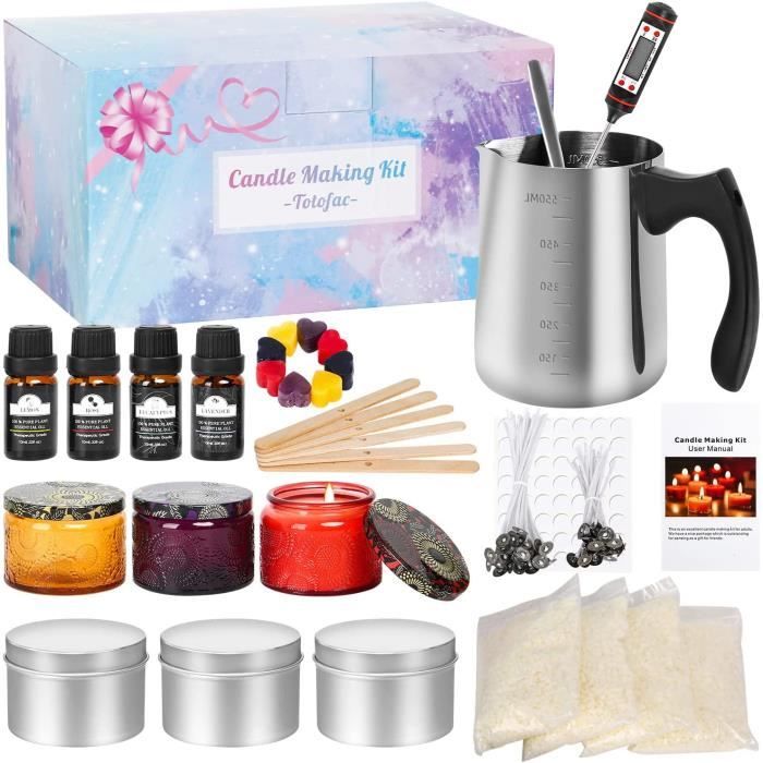 Kit Fabrication Bougies DIY - 500g Cire De Soja, 6 Huiles Parfumées, Moules, Pots - Cadeau Créatif Pour Débutants - 5