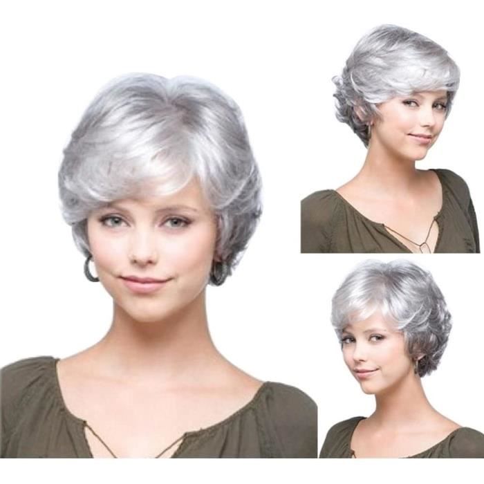Perruque Blanche Courte Femme - Style Lisse BRENDA 60 - Bonnet Moyen
