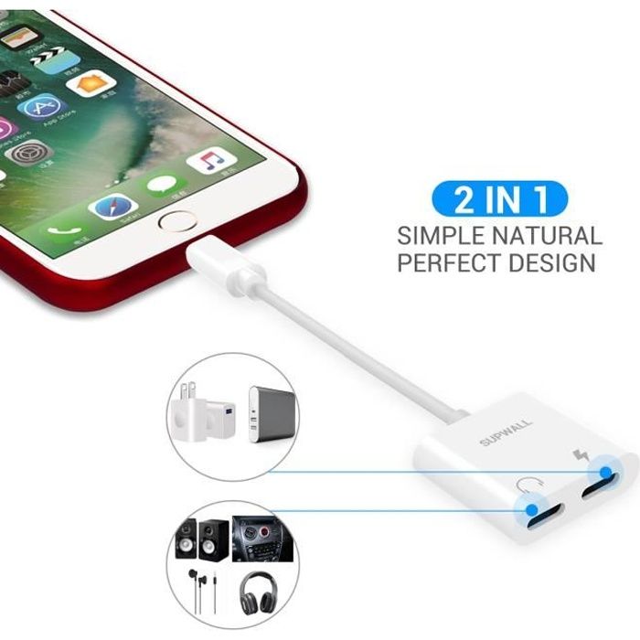 Mini Adaptateur Lightning/Jack pour IPHONE Chargeur Ecouteurs 2 en 1 Casque  (ARGENT) - Chargeur pour téléphone mobile - Achat & prix