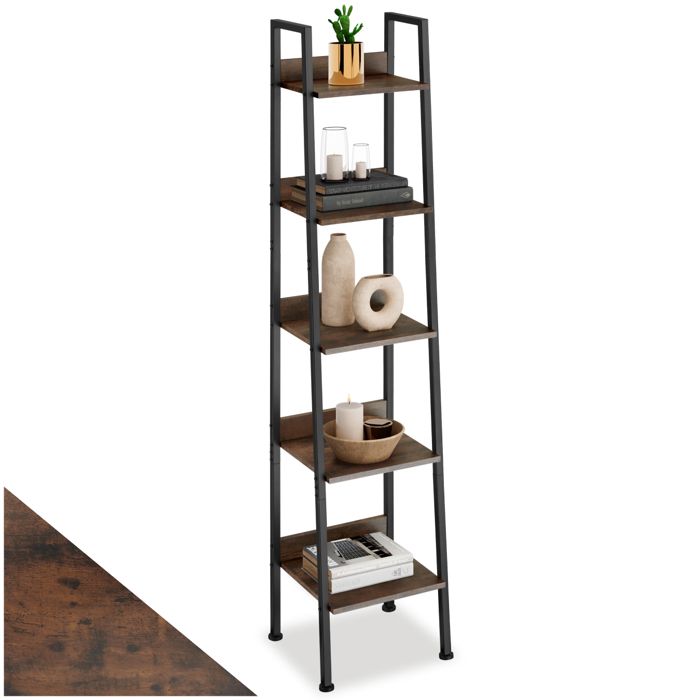 Étagère - TECTAKE - Étagère FOLKESTONE au style industriel minimaliste en panneau aggloméré 355 x 315 x 1705 cm - Bois foncé
