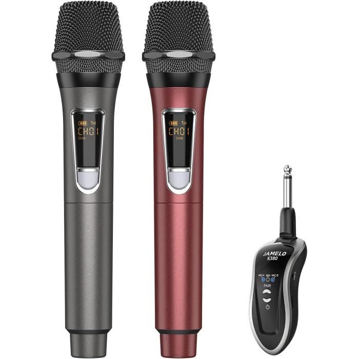 V16U Microphone universel sans fil 2 en 1 VHF Universel Réception USB Microphone portable Noir One pour karaoké, fête, église, école, maison TV chantant