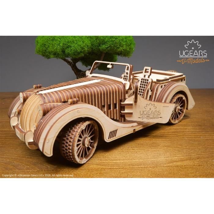 UGEARS Roadster VM-01 – Maquette Bois 3D 437 Pièces – Mécanique Transmission Et Suspension – Cadeau DIY Adulte – Déco Vintage