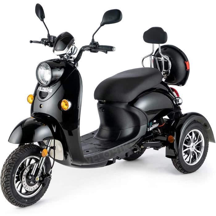 Scooter Électrique 3 Roues VELECO CRISTAL - 1000W - Autonomie 40-60km - Noir - Pour Seniors/Mobilité Réduite