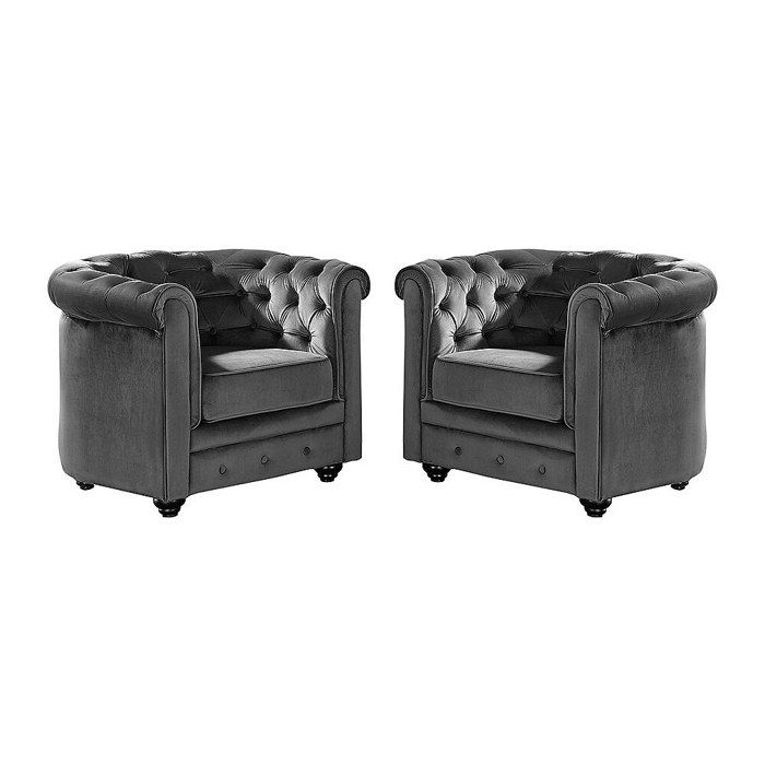 Lot de 2 Fauteuils CHESTERFIELD - Velours anthracite