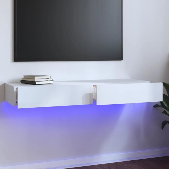"sale 2024" meuble tv avec lumières led jms - banc tv blanc brillant 120x35x15,5cm 22,kg 7384
