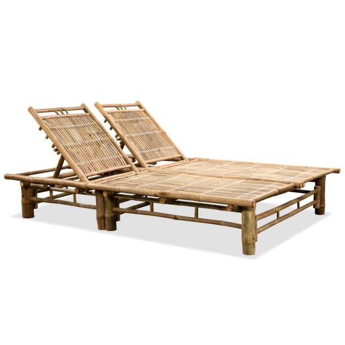 vidaXL Chaise longue double Bambou ajustable - vue 2
